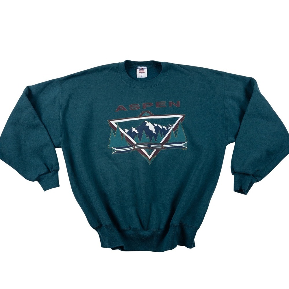 Jerzees Sweatshirt Mens XXL Teal Green Vintage 90s Aspen Colorado Gorpcore USA‎